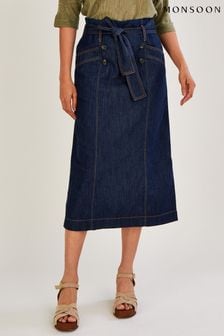 Monsoon Blue Denim Belted Button Front Skirt (C78061) | €67