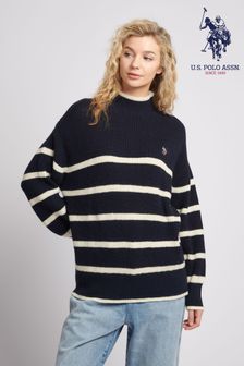 Blau - U.s. Polo Assn. Damen Gestreifter Pullover mit Rollkragen (C78062) | 108 €