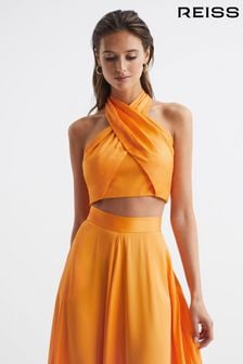 Reiss Orange Ruby Cropped Halter Occasion Top (C78129) | €149