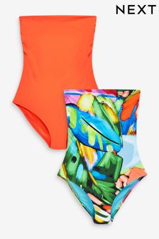 Orange/Print Bandeau Swimsuits 2 Pack (C78244) | 19,000 Ft