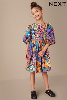 Niebieski/pomarańczowy - Printed Cut-out Dress (3-16 lat) (C78346) | 135 zł - 156 zł
