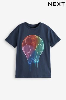 Navy Blue Rainbow Football Graphic Short Sleeve T-Shirt (3-16yrs) (C78370) | €11 - €17