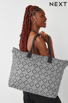 Black/White Fold-Away Beach Bag (C78388) | $34