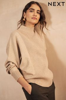 Camel Brown Stand Neck Rib Mix Jumper (C78579) | AED70