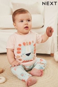 Mint Green Lion Baby Woven T-Shirt And Leggings Set 2 Piece (C78635) | €12 - €14