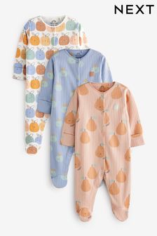 Blue Apple/Peach Pink Pear Baby Sleepsuits 3 Pack (0-2yrs) (C78775) | €25 - €28