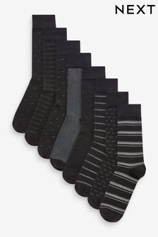 Black/Grey Mix 8 Pack Pattern Socks (C78817) | $48