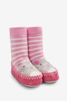 JoJo Maman Bébé Pink Girls' Mouse Moccasin Slipper Socks (C79429) | $21