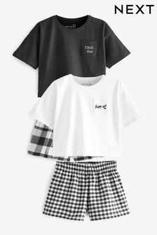 Black/White Check Short Pyjamas 2 Pack (3-16yrs) (C79477) | €36 - €50
