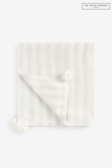 The White Company Gestreifte Decke aus Baumwolle und Kaschmir, Weiß (C79721) | 81 €