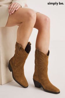 Simply Be Natural Suede Embroidered Western Cowboy Boots in Wide Fit (C79781) | €41.50