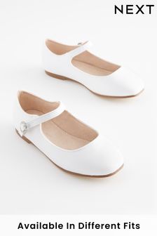 White Satin (Stain Resistant) Wide Fit (G) Square Toe Mary Jane Occasion Shoes (C79838) | €29 - €37