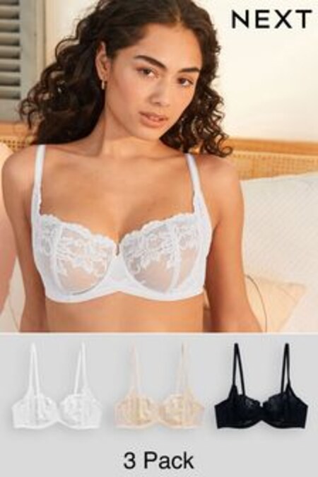 Black/White/Nude Non Pad Balcony Lace Bras 3 Pack (C80135) | OMR16