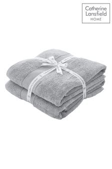 Catherine Lansfield Set of 2 Silver Anti-Bacterial Cotton Towels (C80203) | AED166