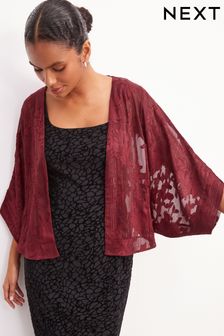 Berry Red Sheer Embroidered Kimono (C80399) | €29