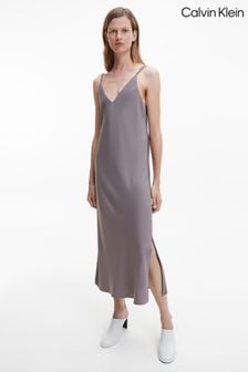 Brązowa sukienka midi Calvin Klein z materiału z recyklingu (C80422) | 630 zł