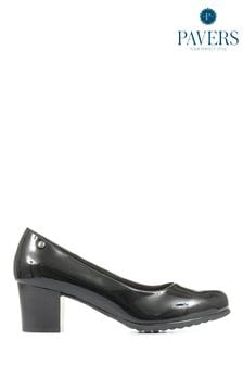 Pavers Block Heeled Black Court Shoes (C80441) | OMR17