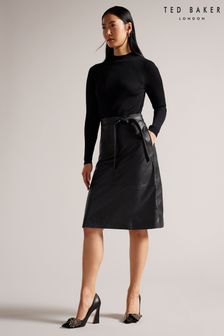 Črna - Obleka s pletenim zgornjim delom in krilom iz umetnega usnja Ted Baker Alltaa (C80462) | €285
