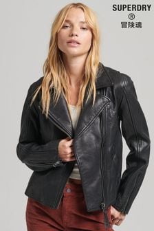Superdry Black Vintage Leather Biker Jacket (C80684) | kr2 265