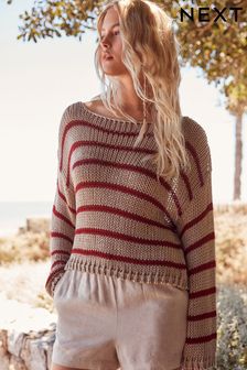 Neutral and Red Stripe Stitch Long Sleeve Jumper (C80852) | €38