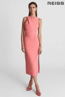 Reiss Pink Imogen Sleeveless Ruched Midi Dress (C81023) | AED1,642