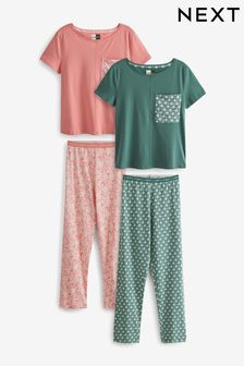 Coral Pink Short Sleeve Pyjama Sets 2 Pack (C81087) | $54