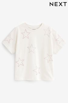 Ecru, Weiß - T-Shirt mit Strassstern (3-16yrs) (C81108) | 9 € - 13 €
