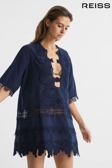 Reiss Navy Etta Embroidered Kaftan (C81146) | AED1,354