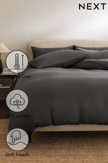 Charcoal Grey Soft Touch Brushed Plain Duvet Cover & Pillowcase Set (C81204) | 88 QAR - 196 QAR