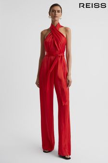 Reiss Red Jules Satin Halter Neck Fitted Jumpsuit (C81221) | 411 €