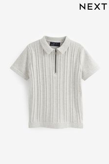 Grau - Kurzärmeliges, strukturiertes Polo-Shirt mit RV-Kragen (3-16yrs) (C81338) | 9 € - 13 €