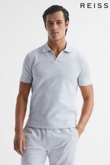 Reiss Grey Melange Thom Short Sleeve Open Collar Polo Shirt (C81382) | 500 QAR
