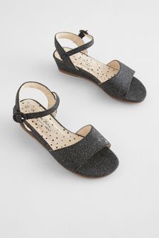 Czarny brokatowy - Wyjściowe sandały na koturnie (C81517) | 68 zł - 88 zł