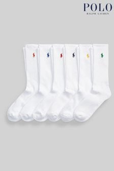 Polo Ralph Lauren White Colour Logo Cotton Crew Socks 6 Pack (C82202) | 69 €