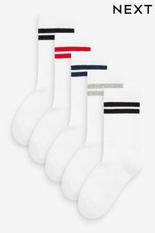 Blanco/azul/rojo - Pack de 5 pares de calcetines de canalé con planta acolchada y diseño rico en algodón (C82221) | 10 € - 14 €