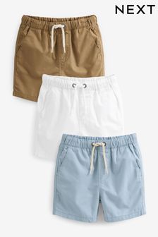 Tan, Soft Blue & White Pull-On Shorts 3 Pack (3mths-7yrs) (C82305) | TRY 414 - TRY 552