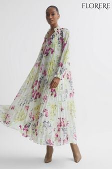 Florere Floral Pleated Midi Dress (C82359) | AED1,375