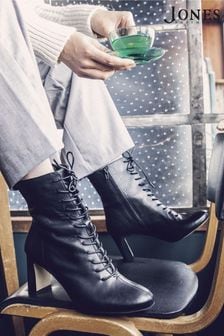 Jones Bootmaker Lenore Heeled Black Leather Ankle Boots (C82474) | €84