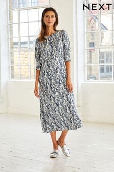 Blue Print Short Sleeve Midi Tea Dress (C82591) | €36