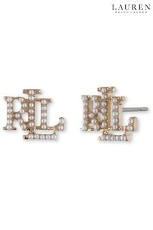 Lauren Ralph Lauren Gold Tone Pearl Stud Earrings (C82598) | LEI 209