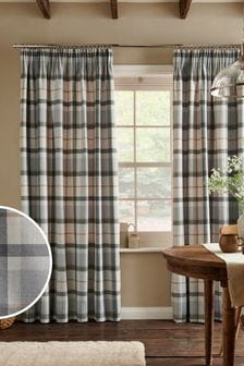 Grey Hoxton Check Pencil Pleat Lined Curtains (C82663) | €86 - €221