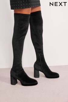 Black Forever Comfort® Sock Platform Over The Knee Boots (C82763) | $100