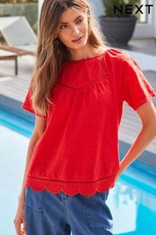 Red Short Sleeve Broderie T-Shirt (C82879) | 52 zł