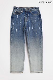 River Island Blue Ombré Embellished Mom Jeans (C83017) | $68 - $94