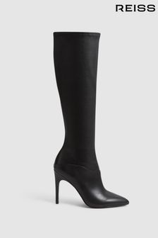 Reiss Black Carina Knee High Leather Boots (C83155) | AED2,506