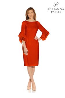Adrianna Papell Red Knit Crepe Tiered Sleeve Dress