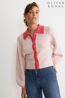 Oliver Bonas Pink Pinkspeckled Collar Knitted Cardigan (C83505) | 80 €