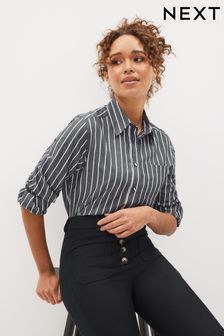 Charcoal Grey Stripe Long Sleeve Cotton Formal Shirt With Pocket (C83687) | 100 zł