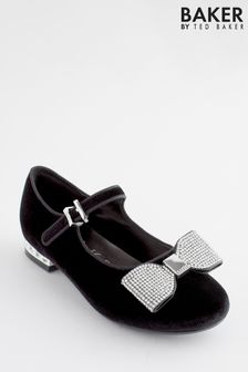 Baker by Ted Baker Girls Black Velvet Mary Jane Shoes with Rhinestone Bow (C83735) | €25 - €26