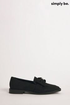 Simply Be Black Regular/Wide Fit Classic Loafers With Bow Trim (C84565) | €46